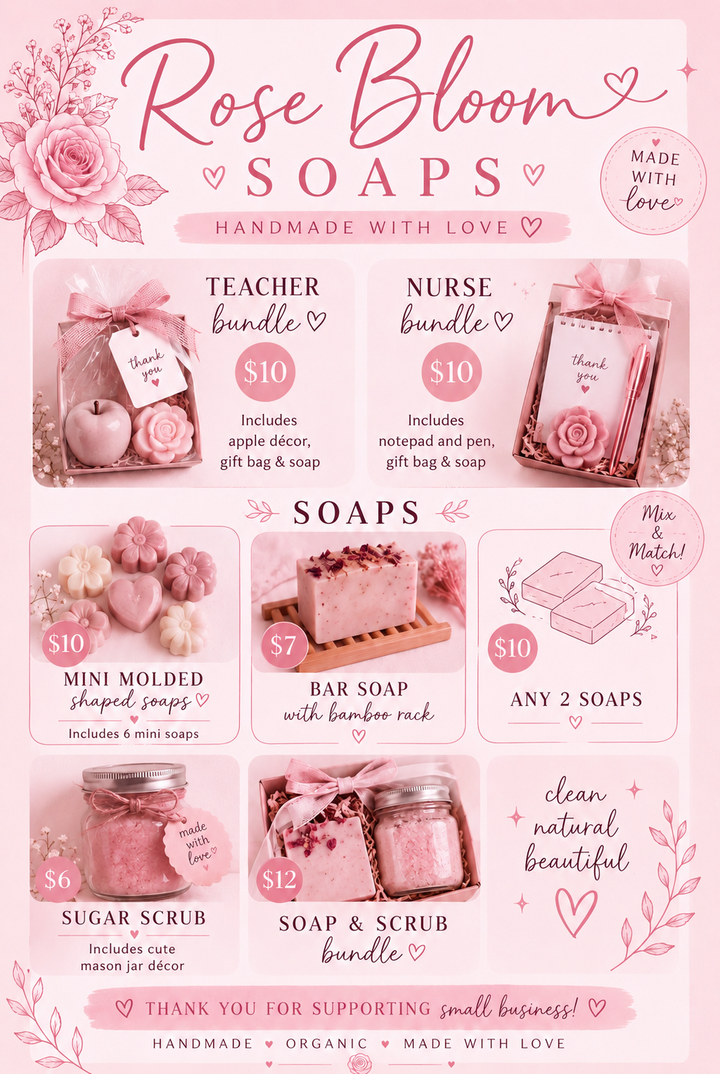 Rose Bloom Soaps Product Menu